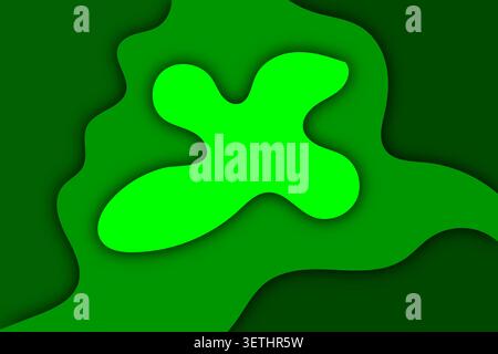 Striking neon green and dark emerald illustration with fluid layered shapes creating a paper cut effect. Energetic modern background perfect for envir Stock Vector