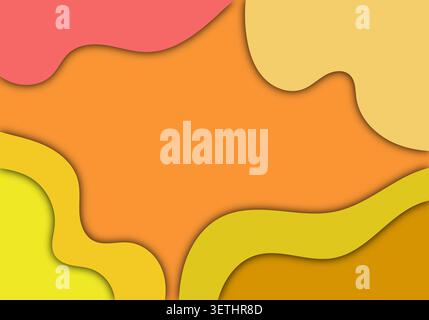 Abstract orange and yellow paper cut background featuring irregular wavy shapes and subtle shadows, creating a vibrant and playful visual texture idea Stock Vector
