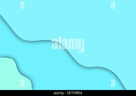 Flowing wave shapes in light blue and turquoise, layered with subtle shadows creating a gentle paper cut aesthetic, minimalist abstract backdrop. Stock Vector
