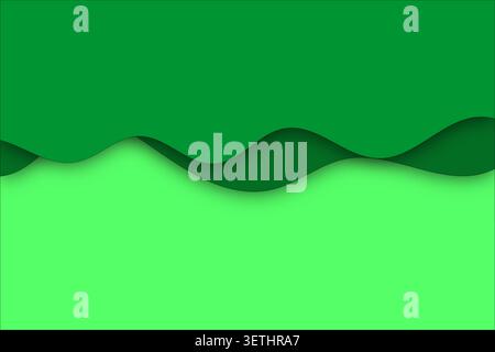 striking dark and light green paper cut background with deep wavy layers, fluid organic shapes creating movement and depth, professional modern design Stock Vector