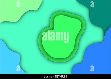 Vibrant organic shapes in various green and blue shades, layered with soft shadows for a dynamic paper cut look, abstract nature inspired background. Stock Vector