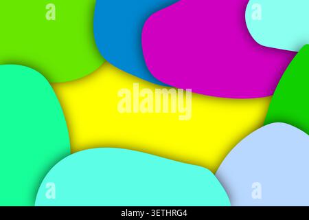 Vibrant abstract multi-colored background featuring overlapping organic shapes and soft shadows, creating playful paper-cut effect with bright yellow Stock Vector