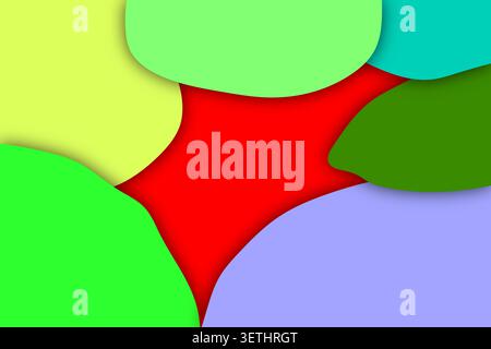 Colorful artistic background with irregular rounded blobs. High contrast color palette including lime red and lavender. Material design inspired layer Stock Vector