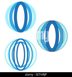 Abstract spherical logo set with overlapping oval shapes vector. Perfect for technology branding and corporate identity design. EPS 10. Stock Vector