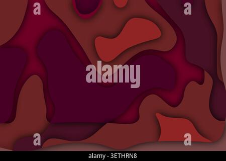Vibrant abstract background with deep red and burgundy wavy shapes. Layered paper cut effect creating depth and shadow. Contemporary art. Stock Vector