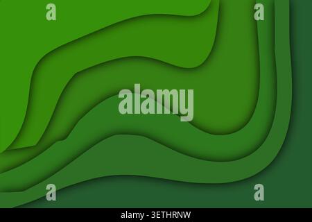 Multiple shades of green in paper cut out style, wavy abstract layers with subtle shadows, lush emerald fluid shapes, eco friendly aesthetic backgroun Stock Vector