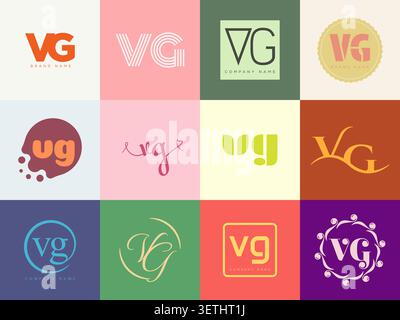 VG logo company template. Letter v and g logotype. Set different classic serif lettering and modern bold text with design elements. Initial font typog Stock Vector
