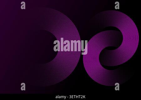 Creative abstract composition with swirling purple curves, thin parallel lines forming circular motion, sophisticated aesthetic for luxury brand desig Stock Vector