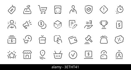 E-commerce and retail line icons set with shopping, payment and delivery symbols Stock Vector