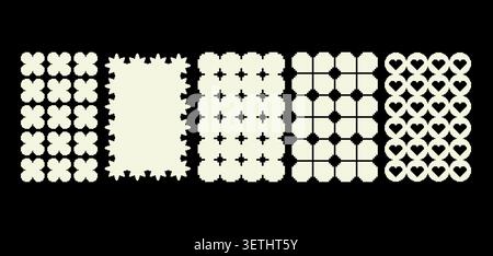 Set of retro pixel art geometric shapes and abstract masks. Minimal 8-bit style frames and design elements isolated on background. Stock Vector