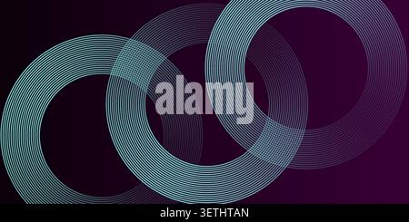 Abstract background with interlocking light blue concentric circles, dark purple gradient, smooth lines, modern geometric pattern Stock Vector