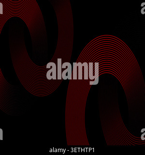 Minimalist dark background showcasing abstract red dynamic lines, forming sleek circular patterns. The design provides a clean, modern aesthetic. Stock Vector
