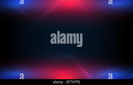 Abstract technology background with luminous dotted waves, colorful neon gradients, and flowing digital particle patterns on a dark backdrop. Stock Vector