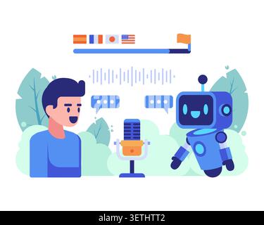 AI Pronunciation Training for Language Learning. AI Language Learning Concept Stock Vector