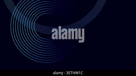 Abstract background with light blue wavy lines and two circular spirals. Lines create a sense of motion on a dark background. Elegant and dynamic desi Stock Vector