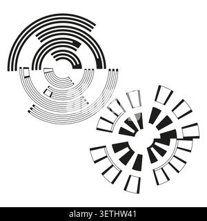 Abstract circular geometric tech elements vector. Ideal for futuristic UI design and modern digital branding concepts. EPS 10. Stock Vector