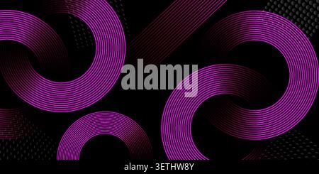 Modern abstract background featuring dynamic swirling purple lines forming circles and diagonal patterns over dark surface with subtle texture. Stock Vector