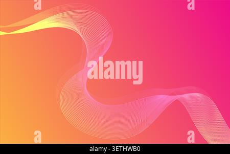 Dynamic abstract background featuring smooth, wavy lines creating a modern art style, set against a vibrant orange and pink gradient. Stock Vector