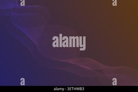 Abstract smooth lines forming waves on a deep blue to brown gradient. Modern digital art with flowing curves. Stock Vector