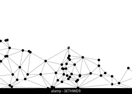 Minimalist digital communication background showing interconnected black nodes and lines. High tech geometric pattern representing neural networks and Stock Vector