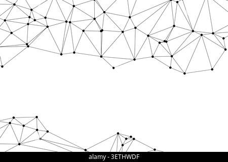 Abstract background featuring an intricate network of black lines and dots against a pure white backdrop, symbolizing digital connectivity and geometr Stock Vector