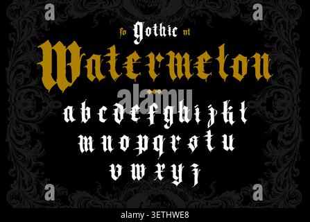 Gothic blackletter font. Unique sharp edges make it perfect for tattoo art, heavy metal logos, mystical branding, and vintage posters. Includes a full Stock Vector