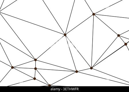 Close up view of abstract low poly design with dark brown dots and lines creating a polygonal network on a white background, symbolizing modern techno Stock Vector