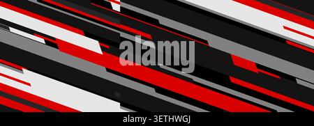Abstract diagonal geometric sports background with bold red black and white stripes. Dynamic wide vector illustration Stock Vector