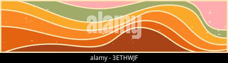Zebra groovy banner with yellow, green and pink waves. Stock Vector