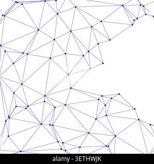 Intricate technical wireframe showing a complex web of dark blue lines and dots. Professional graphic for cybersecurity, artificial intelligence, and Stock Vector