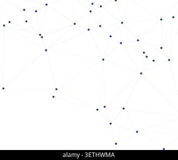Modern low poly design features an intricate pattern of blue dots connected by light grey lines, creating a visual representation of technology and da Stock Vector