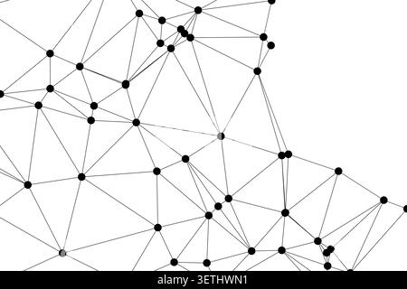 Detailed network of black points and lines, complex geometric connections, abstract digital web, scientific structure, clean white background. Stock Vector