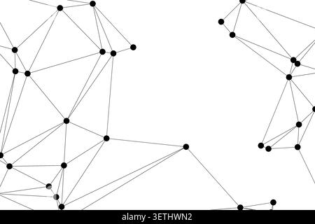 clean white background featuring an abstract geometric network of black dots and lines, representing concepts of digital communication, data exchange, Stock Vector