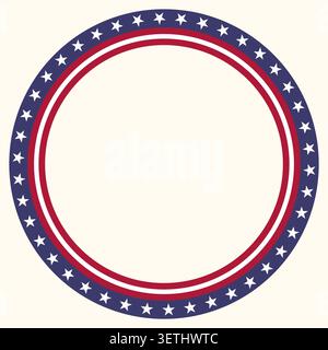 American patriotic circle vector frame, USA Independence Day 4th of July round border with stars and red stripes Stock Vector