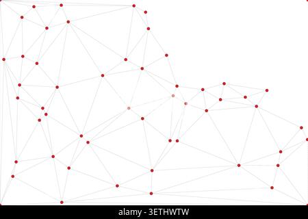 Intricate network illustration featuring red points connected by subtle lines, forming a geometric pattern against irregular white backdrop, represent Stock Vector