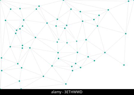 Abstract network design with vibrant teal dots linked by fine gray lines on a white background, symbolizing interconnected systems and digital data fl Stock Vector