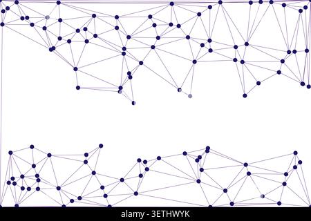 Geometric network of purple lines and blue dots on white background. Abstract data visualization or connection concept with scattered elements. Stock Vector