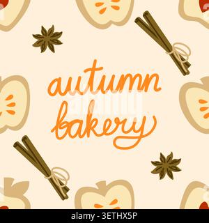 Autumn Bakery Vector Pattern With Lettering On Beige Background Stock Vector