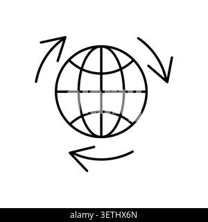 Globe circular arrow vector icon features global sync line. Worldwide network update process highlights data exchange. eps 10 Stock Vector