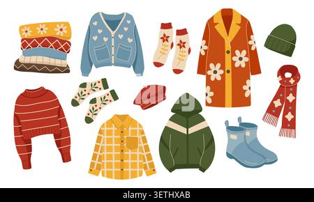 Cozy autumn clothes and accessories set vector illustration Stock Vector