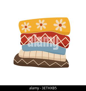 Stack of folded cozy autumn sweaters and knitwear vector flat Stock Vector