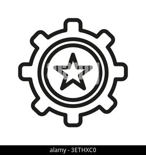 Star gear rating wheel black vector icon features premium mechanics outline. Favorite achievement reward enhances top quality industrial system. Stock Vector