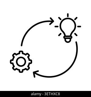 Gear lightbulb vector icon features technical idea process. Mechanical innovation cycle highlights engineering solution. Stock Vector