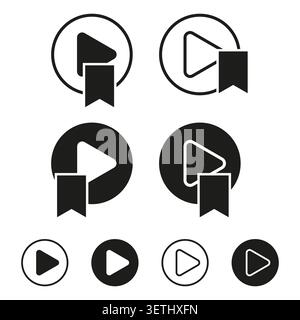 Watch later and saved video play button icon collection vector. Perfect for video streaming apps and modern website UI design. EPS 10. Stock Vector