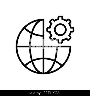 Globe grid gear vector icon features global network seo. Worldwide engineering highlights industrial development. Stock Vector