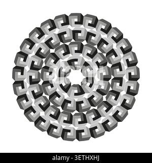 Circular optical illusion pattern with impossible shapes vector. Graphic supports branding, textile prints, and digital art. EPS 10. Stock Vector