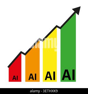 Artificial intelligence growth chart with increasing bars vector. Ideal for illustrating tech progress and business reports. EPS 10. Stock Vector