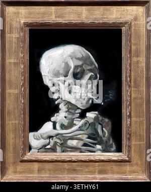 skeleton smoking cigarette painting Van Gogh's Colorful Smoking Skeleton Art' Poster,