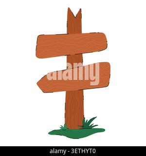 Hand drawn wooden arrow signpost vector illustration. Rustic travel direction sign isolated on white background. Stock Vector