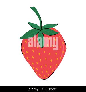 Doodle strawberry vector illustration. Cartoon hand drawn strawberry icon. Fresh red berry isolated on white background. Stock Vector